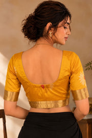 Sunset Yellow Kanjivaram Soft Silk Blouse With Floral Motifs And Zari Border 10076613