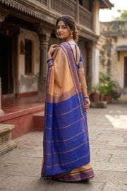 Cream Kanjivaram Pure Silk Saree with Contrast Border 10077891