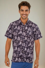 Brown Half Sleeve Jahota Printed Cotton Mens Shirt 10074412