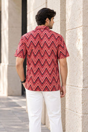 Red Half Sleeve Jahota Printed Cotton Mens Shirt 10072916