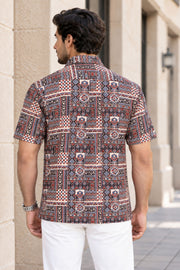 Black Half Sleeve Ajrakh Printed Cotton Mens Shirt 10071089