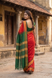 Tomato Red Kanjivaram Silk Cotton Saree 10077966