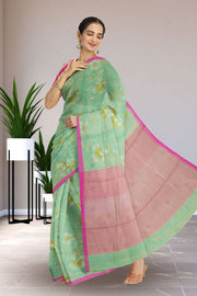 Green Chanderi Printed Silk Cotton Saree 10075365