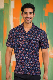 Blue Half Sleeve Jahota Printed Cotton Mens Shirt 10074316