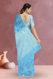 Blue Parrot Motifs Chanderi Printed Silk Cotton Saree 10075927