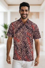 Brown Half Sleeve Ajrakh Printed Cotton Mens Shirt 10072715