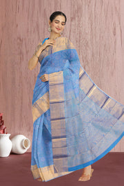 Steel Blue Bridal Kanjivaram Silk Saree 10064982