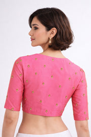 Pink Aari Embroidered Silk Blouse 10069589