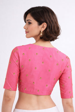 Pink Aari Embroidered Silk Blouse 10069589