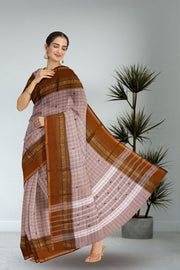 Brown Handloom Chettinad Cotton Saree Without Blouse 10075137