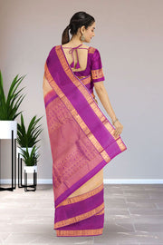 Cream Pure Zari Korvai Kanjivaram Silk Saree 10063358