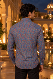Blue Ajrakh Printed Vegan Modal Silk Mens Shirt 10078103