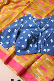Blue Indigo Dabu Printed Cotton Blouse 10068952