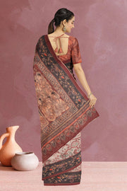 Grey Kalamkari Printed Malai Cotton Saree 10074695