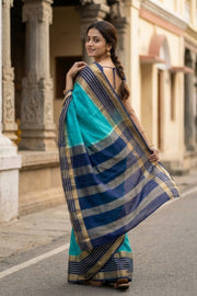 Aqua Blue Semi Mysore Crepe Silk Saree 10077830  