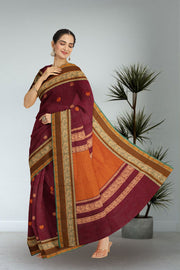 Maroon Handloom Chettinad Cotton Saree 10075070