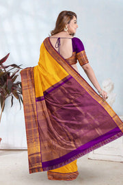 Marigold Korvai Kanjivaram Silk Saree 10075661