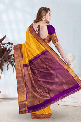  Marigold Korvai Kanjivaram Silk Saree 10075661