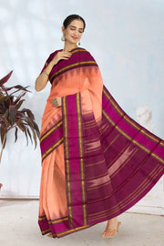 Peach Handloom Korvai Kanjivaram Silk Saree 10065035