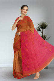 Brown Bengal Handwoven Jamdani Style Cotton Saree 10075349