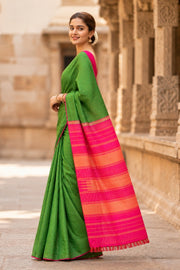 Green Kanjivaram Pure Silk Saree with Zari Checks 10077902