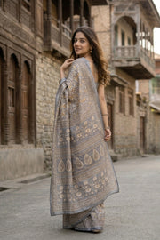 Grey Kani Printed Silk Saree 10077869