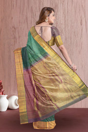 Bottle Green Kanjivaram Silk Saree with Checks Design 10075635
