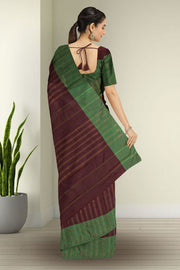 Brown Art Silk Kanjivaram Saree With Stripes Design 10076351