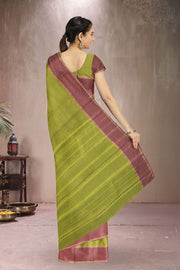 Kanjivaram Vegan Viscose Silk Saree Android Green Color Block Design 10075556