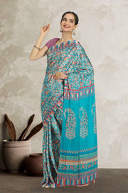 Blue Kashmiri Printed Silk Saree 10075982