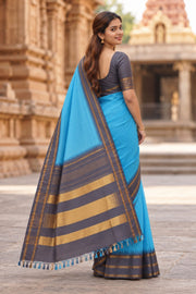 Blue Kanjivaram Silk Saree with Thandavalam Border 10077924