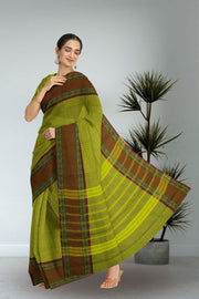 Green Handloom Chettinad Cotton Saree Without Blouse 10075155
