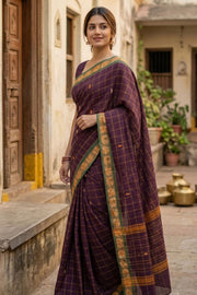 Brown Handloom Chettinad Cotton Saree 10077321