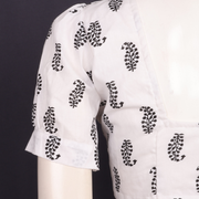 White Cottton Hand Block Printed Padded Blouse With Puff Sleeve 10077150