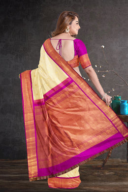 Navajo White Korvai Kanjivaram Silk Saree 10075652