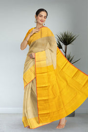 Cream Handloom Kanjivaram Silk Saree 10065050