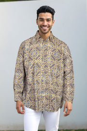 Green Full Sleeve Ajrakh Printed Cotton Mens Shirt 10071166