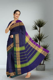 Blue Handloom Chettinad Cotton Saree Without Blouse 10075062