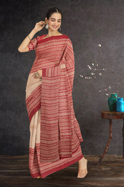 Beige Printed Tussar Silk Saree 10076299