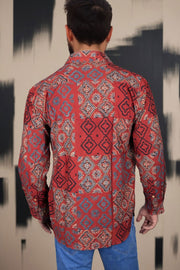 Red Full Sleeve Ajrakh Printed Cotton Mens Shirt 10073164