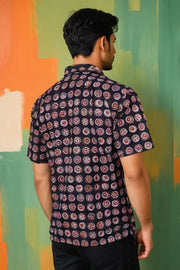 Black Half Sleeve Jahota Printed Cotton Mens Shirt 10074313