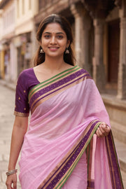 Cotton Candy Pink Mysore Crepe Silk Saree With Zari Border 10076248