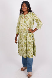 Green Handblock Vanaspathi Printed Cotton Kurta