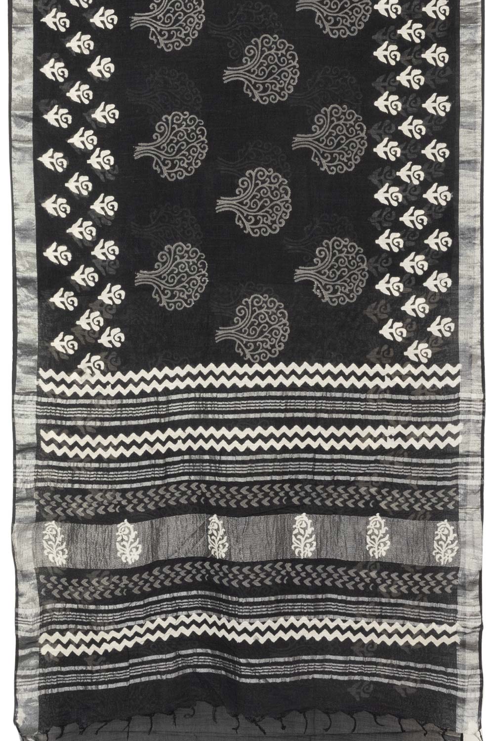 Black and White Printed linen saree - Avishya