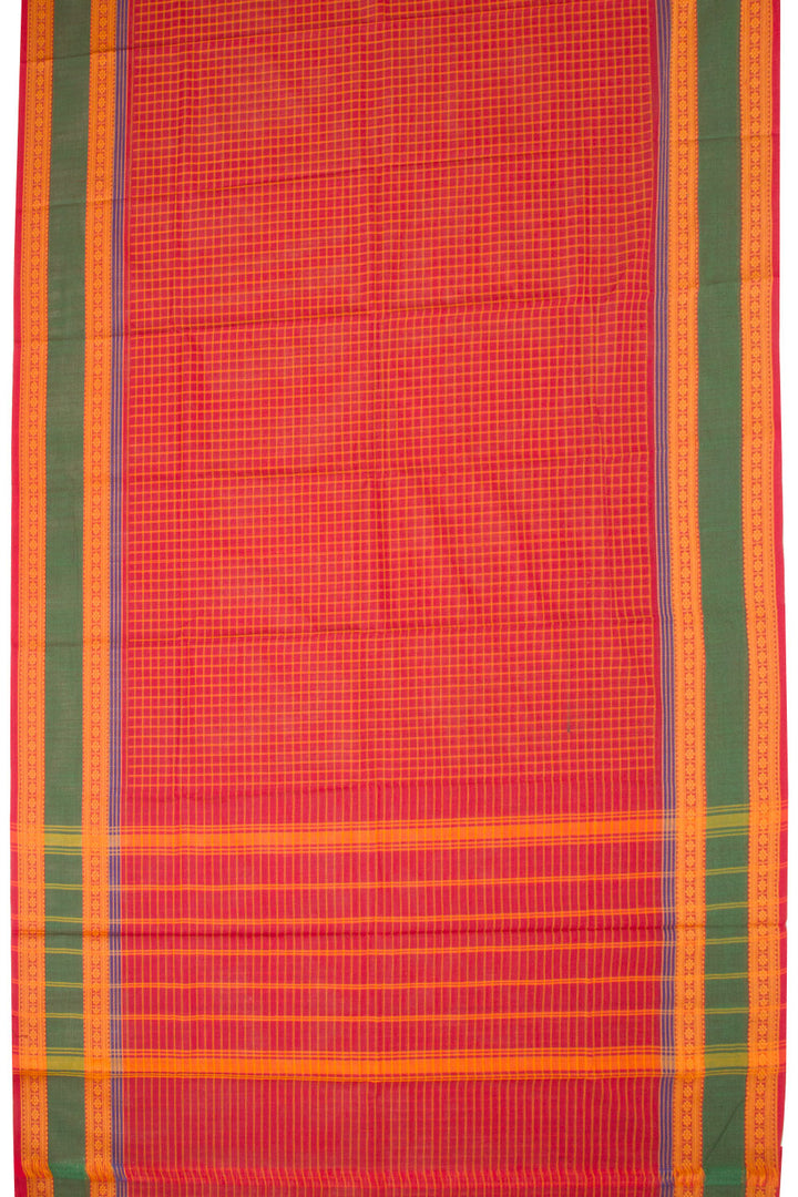 Red Handwoven Kanchi Cotton Saree 10061333
