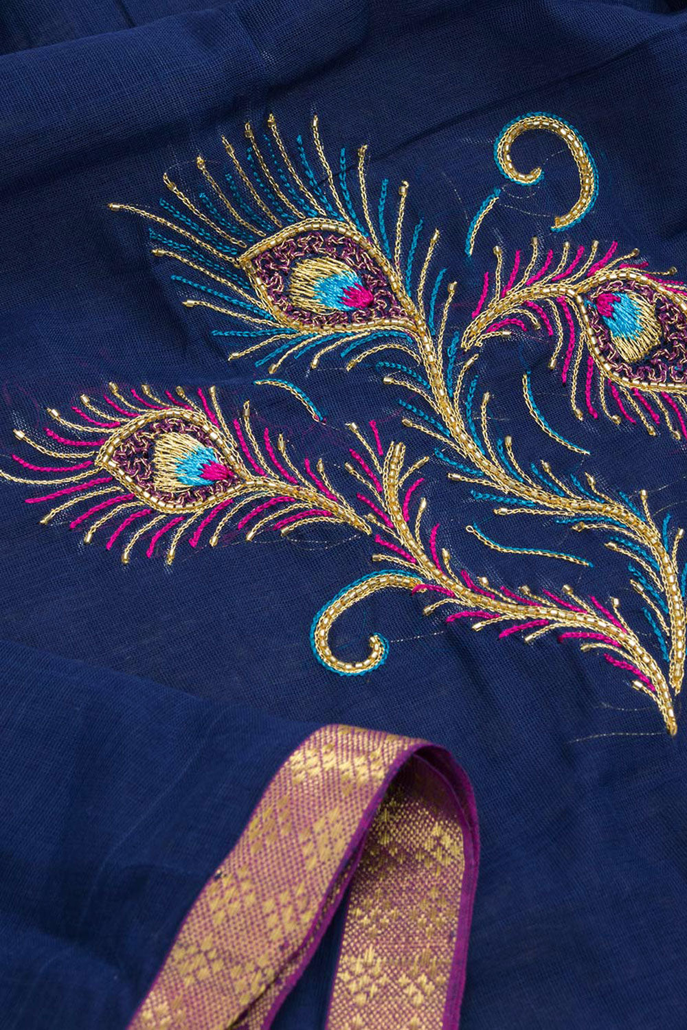Nile Blue Aari Embroidered Mangalgiri Cotton Blouse Material 10062419
