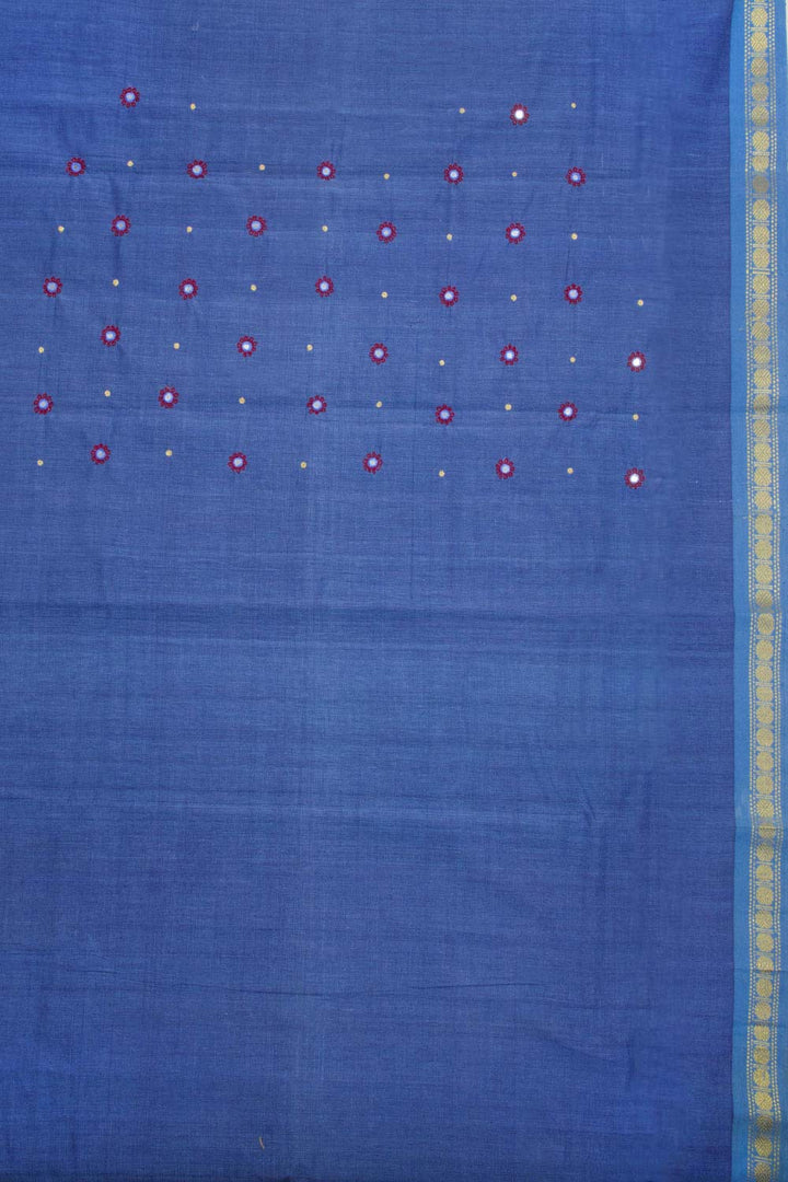Muted Blue Aari Embroidered Mangalgiri Cotton Blouse Material 10062428