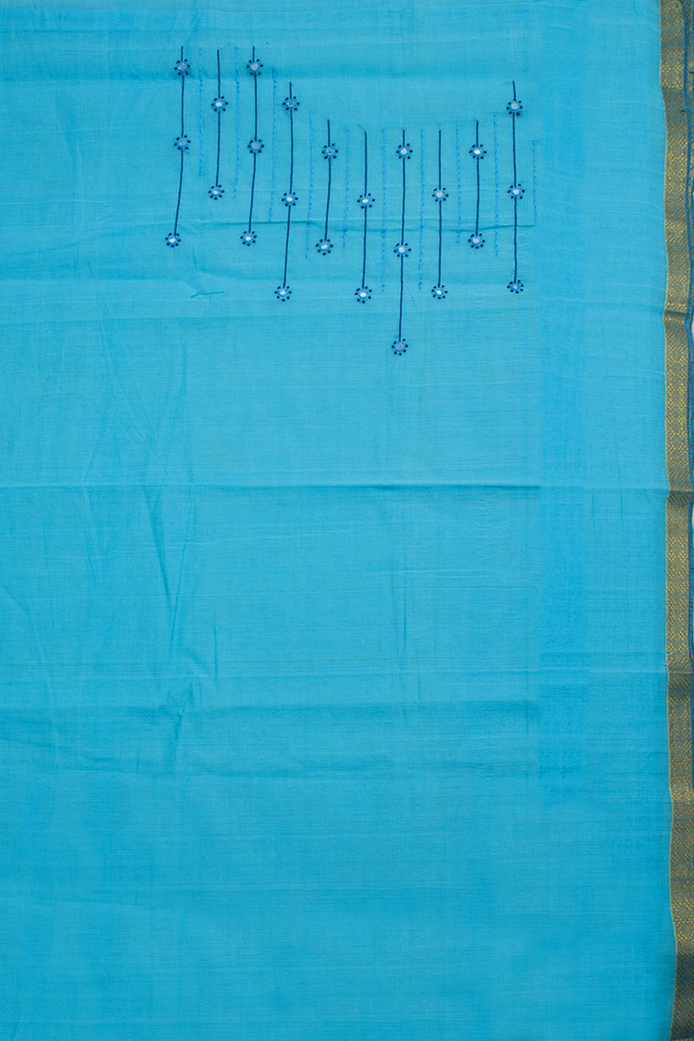 Fountain Blue Aari Embroidered Mangalgiri Cotton Blouse Material 10062429