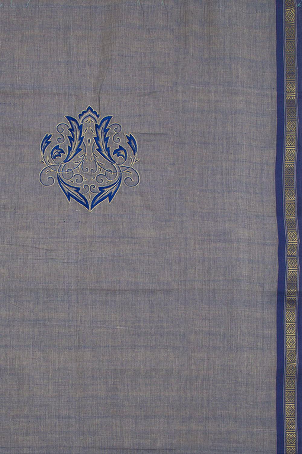 Misty Grey Aari Embroidered Mangalgiri Cotton Blouse Material 10062431