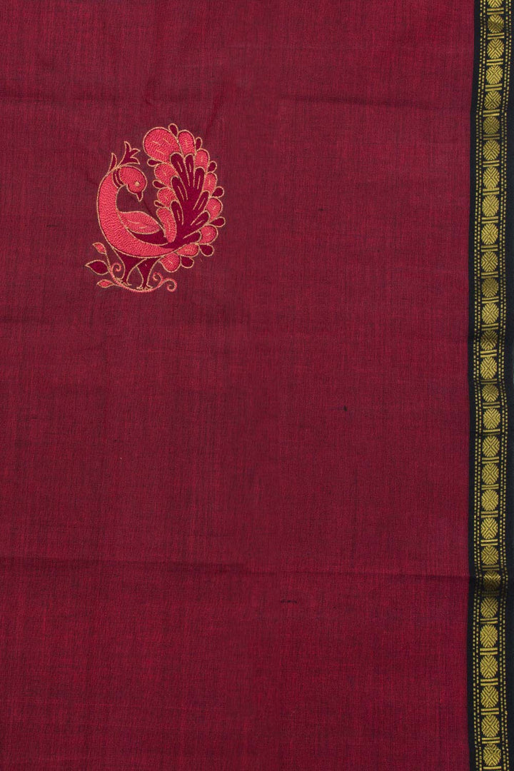 Velvet Maroon  Aari Embroidered Mangalgiri Cotton Blouse Material 10062433